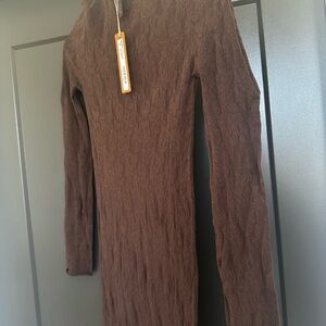 SKIMS Espresso Long-Sleeve Mock neck Knit Lace Maxi Dress
